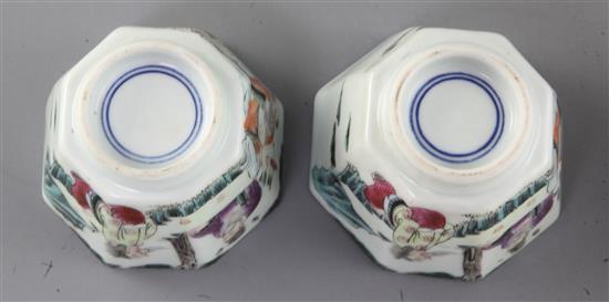 A set of four Chinese famille rose octagonal cups, each painted with immortals, width 8cm